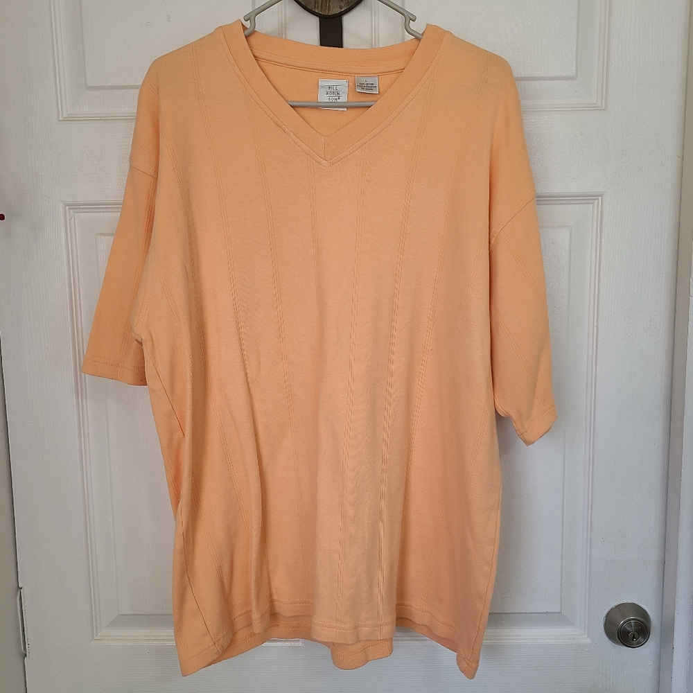 (442) Bill Robinson Woman's Short Sleeve V-Neck Pullover Blouse, Size: L Orange